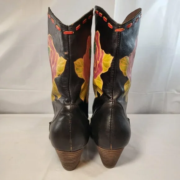 Spring Step L'artiste Aster Western Boots Size 38 EU Black Floral - Picture 3 of 8